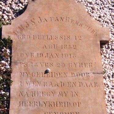 RENSBURG D.M.J.S., Ja. Fan nee DU PLESSIS 1852-1918