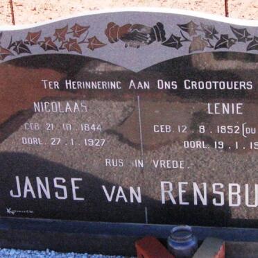 RENSBURG Nicolaas, Janse van 1844-1927 &amp; Lenie DU PLESSIS 1852-1918