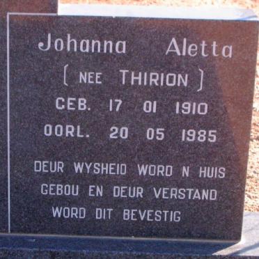 RENSBURG Albertus Gerhardus, Janse van 1907-1973 &amp; Johanna Aletta THIRION 1910-1985