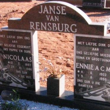 RENSBURG Nicolaas, Janse van 1897-1986 &amp; Ennie A.C.M 1903-1998