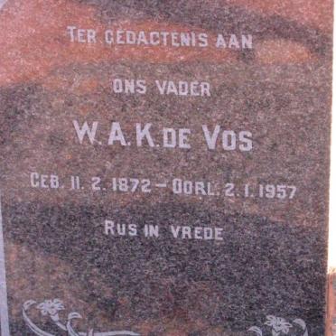 VOS W.A.K., de 1872-1957