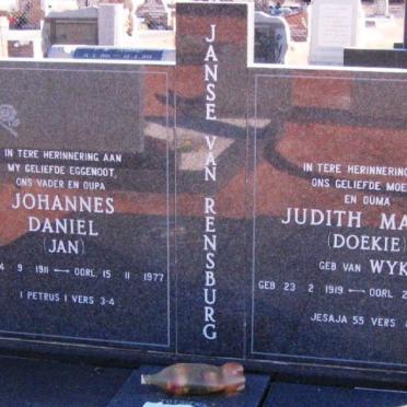 RENSBURG Johannes Daniel, Janse van 1911-1977 &amp; Judith Maria van WYK 1919-2002