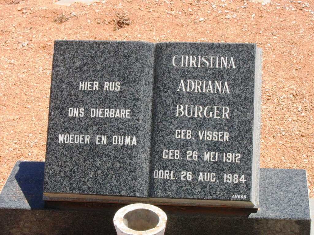 BURGER Christina Adriana nee VISSER 1912-1984
