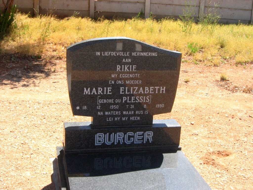 BURGER Marié Elizabeth nee DU PLESSIS 1950-1990