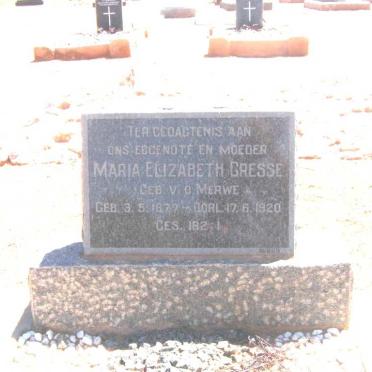 GRESSE Maria Elizabeth nee V.D. MERWE 1877-1920