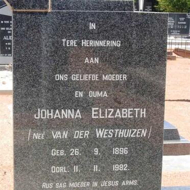 HUMAN Johanna Elizabeth nee VAN DER WESTHUIZEN 1896-1982