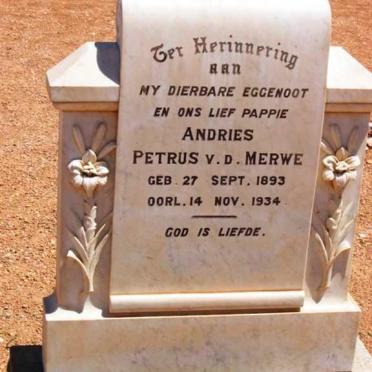MERWE Andries Petrus, v.d. 1893-1934