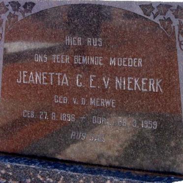 NIEKERK Jeanetta C.E., v. nee V.D. MERWE 1896-1959