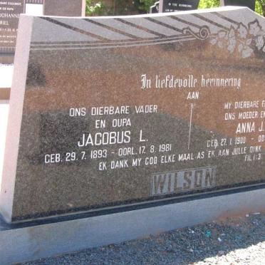 WILSON Jacobus L. 1893-1981 &amp; Anna J.L. 1900-1972