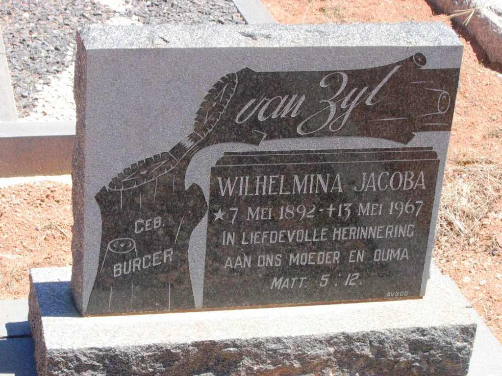 ZYL Wilhelmina Jacoba, van nee BURGER 1892-1967