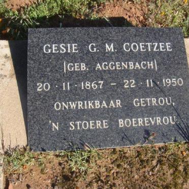 COETZEE Gesie G.M. nee AGGENBACH 1867-1950