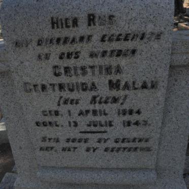 MALAN Cristina Gertruida nee KLEM 1884-1943