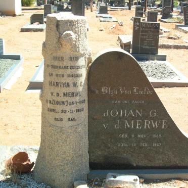 MERWE Johan G., v.d. 1885-1967 &amp; Martha W.C. LOUW 1893-1960