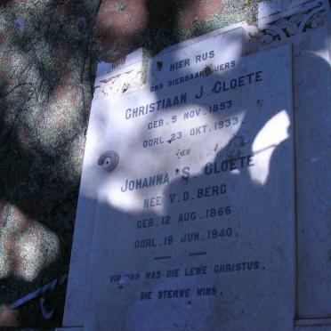 CLOETE Christiaan J. 1853-1933 &amp; Johanna S. V.D.BERG 1866-1940