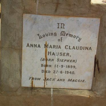HAUSER Anna Maria Claudina nee SIEPKER 1899-1940