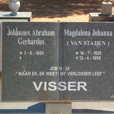 VISSER Johannes Abraham Gerhardus   -1920 &amp; Magdalena Johanna VAN STADEN 1929-1999