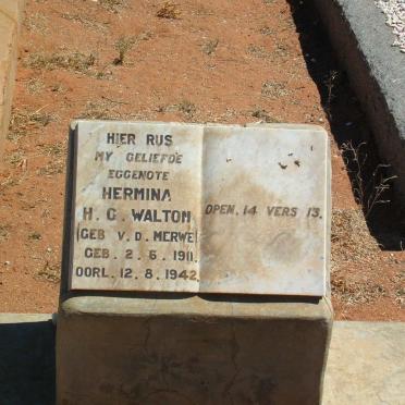 WALTON Hermina H.G. geb. V.D. MERWE 1911-1942