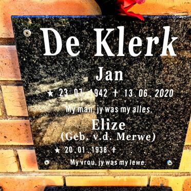 KLERK Jan, de 1942-2020 & Elize V.D. MERWE 1938-