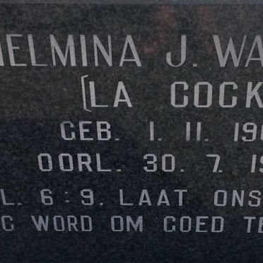 WAGENAAR Wilhelmina J. nee LA COCK 1907-1994
