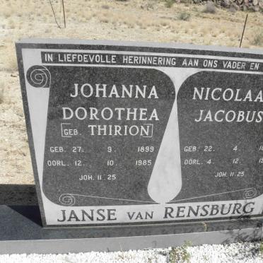 RENSBURG Nicolaas Jacobus 1895-1967 &amp; Johanna Dorothea THIRION 1899-1985