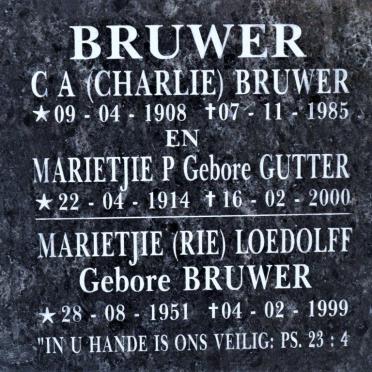 BRUWER C.A. 1908-1985 &amp; Marietjie P. GUTTER 1914-2000:: LOEDOLFF Marietjie nee BRUWER 1951-1999
