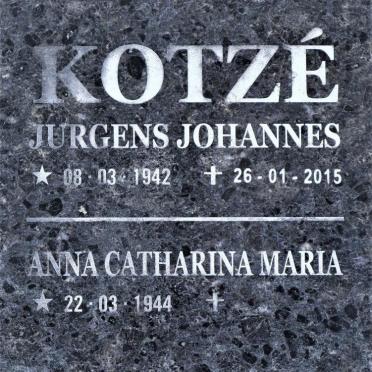 KOTZE Jurgens Johannes 1942-2015 &amp; Anna Catharina Maria 1944-  