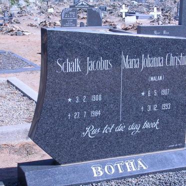 BOTHA Schalk Jacobus 1900-1984 &amp; Maria Johanna Christina MALAN 1907-1993
