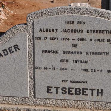 ETSEBETH Albert Jacobus 1874-1946 &amp; Renske Susanna SNYMAN 1884-1969