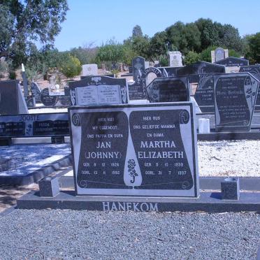 HANEKOM Jan 1926-1992 &amp; Martha Elizabeth 1939-1997