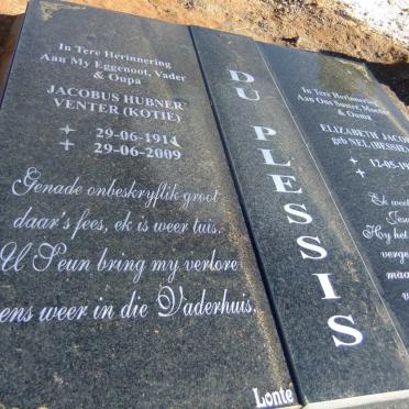 PLESSIS Jacobus Hubner Venter, du 1914-2009 &amp; Elizabeth Jacoba NEL 1928-
