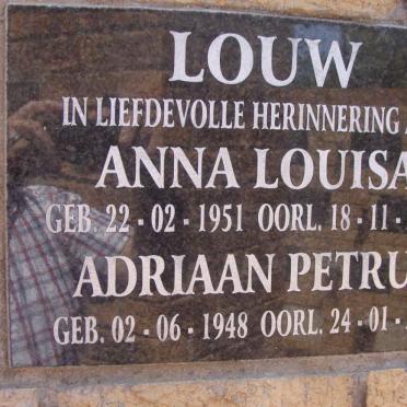 LOUW Adriaan Petrus 1948-2011 &amp; Anna Louisa 1951-2000