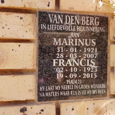 BERG Marinus, van den 1921-2007 &amp; Francis 1923-2015