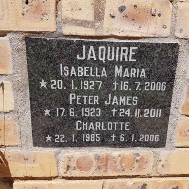 JAQUIRE Peter James 1923-2011 &amp; Isabella Maria 1927-2006 :: JAQUIRE Charlotte 1985-2006