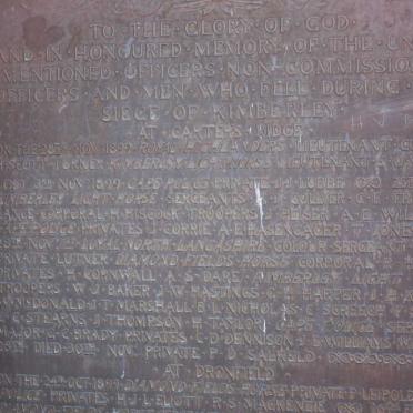 2. Plaque to honour those killed or wounded in Siege of Kimberley
