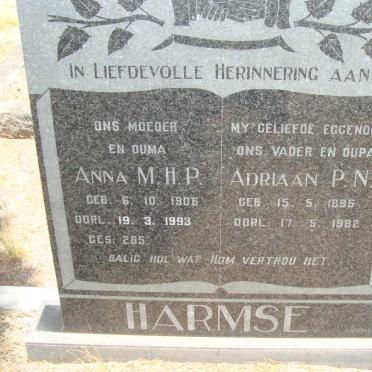 HARMSE Adriaan P.N. 1895-1982 &amp; Anna M.H.P. 1906-1993