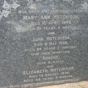 HUTCHISON John -1950 &amp; Mary Ann -1948 :: HUTCHISON Robert :: HUTCHISON Elizabeth -1976