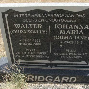 RIDGARD Walter 1938-2008 &amp; Johanna Maria 1943-