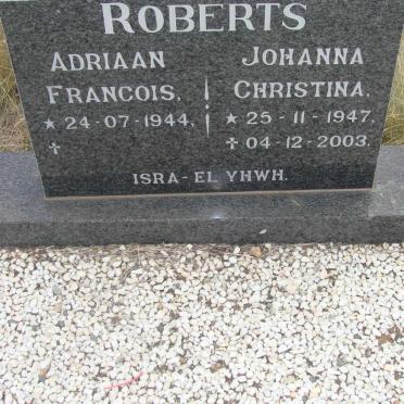 ROBERTS Adriaan Francois 1944- &amp; Johanna Christina 1947-2003