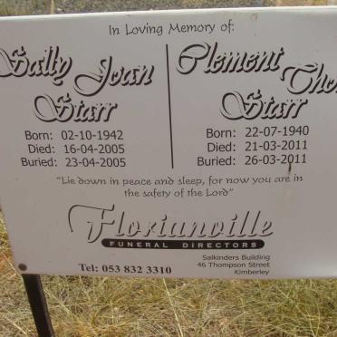 STARR Clement Thomas 1940-2011 &amp; Sally Joan 1942-2005