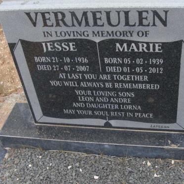 VERMEULEN Jesse 1936-2007 &amp; Marie 1939-2012