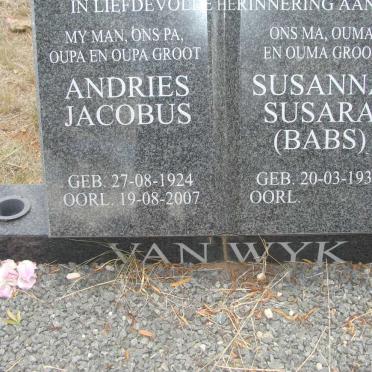 WYK Andries Jacobus, van 1924-2007 &amp; Susanna Susara 1934-