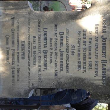 HAARHOFF Joshua Joubert 1851-1890 :: HAARHOFF Daniel Johannes -1881 :: HAARHOFF Lucretia Bischoff -1885