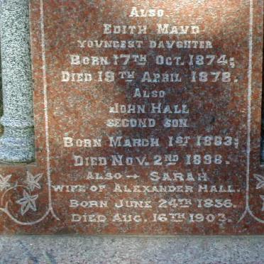 HALL Alexander 1834-1877 &amp; Sarah 1836-1903 :: HALL George 1858-1876 :: HALL Edith Maud 1874-1878 :: HALL John 1863-1898 