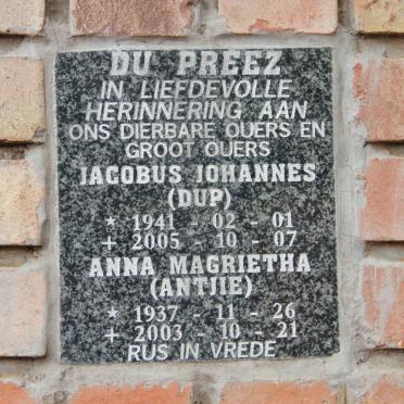 PREEZ Jacobus Johannes, du 1941-2005 &amp; Anna Magrietha 1937-2003