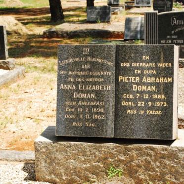 DOMAN Pieter Abraham 1886-1973 &amp; Anna Elizabeth RHEEDERS 1890-1962