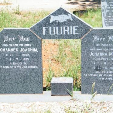 FOURIE Johannes Joachim 1905-1995 &amp; Johanna Maria PRETORIUS 1912-1990