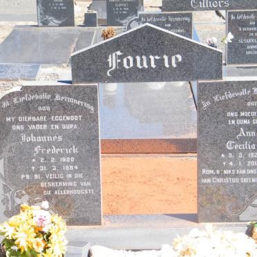 FOURIE Johannes Frederick 1920-1984 &amp; Anna Cecilia 1925-2012