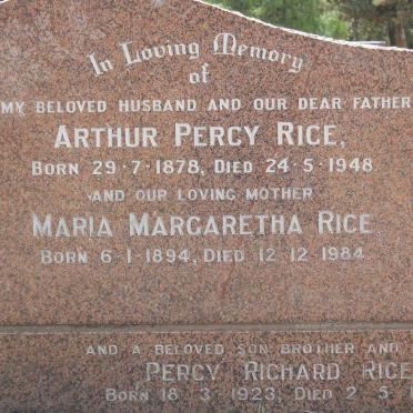 RICE Arthur Percy 1878-1948 &amp; Maria Margaretha 1894-1984 :: RICE Percy Richard 1923-1976