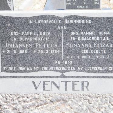 VENTER Johannes Petrus 1896-1984 &amp; Susanna Elizabeth CLOETE 1900-1984