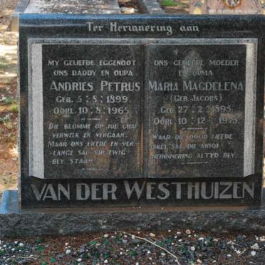WESTHUIZEN Andries Petrus, van der 1899-1965 &amp; Maria Magdalena JACOBS 189?-1975